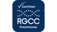 Blue “Certified RGCC Practitioner” badge with white checkmark and dotted DNA-style graphic