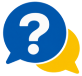 Blue and yellow speech bubbles with a white question mark icon