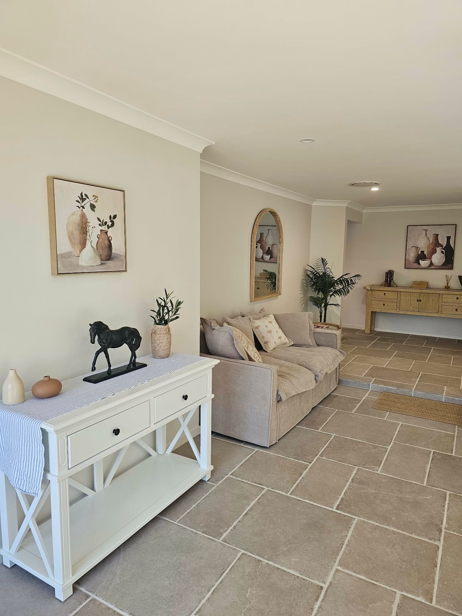 Living Room With Neutral Tones, White Console Table — MVP Painting Professionals in Sunshine Coast, QLD