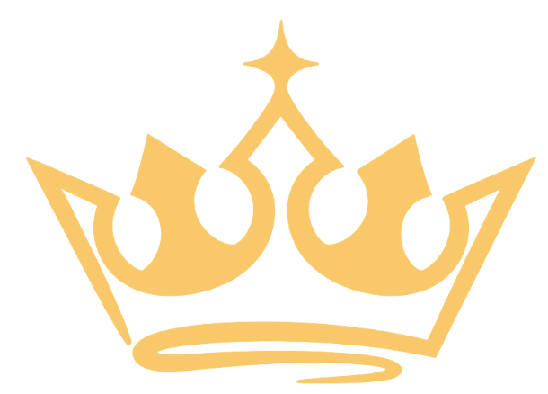 Golden crown with stylized design.