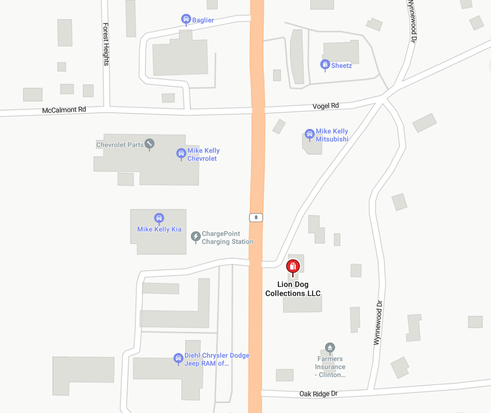 Map view with a red location pin near a vertical road and nearby buildings.