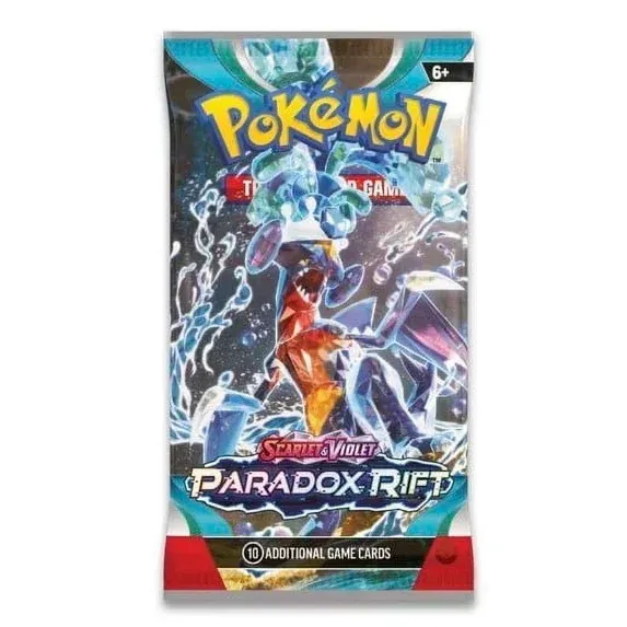 Pokémon Scarlet & Violet: Paradox Rift booster pack with blue and orange sci-fi artwork