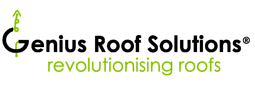 Genius Roof Solutions logo in black and lime green with the tagline “revolutionising roofs”