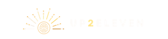 White logo with a sunburst icon and the text “UP 2 ELEVEN” on a white background
