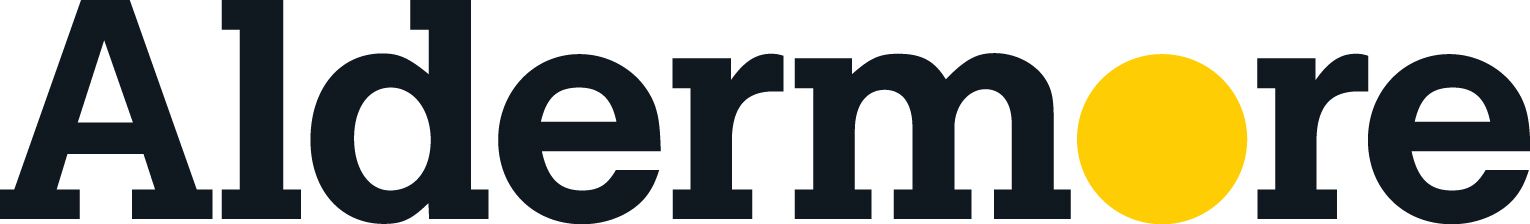 Aldermore logo with black text and a yellow circle for the “o”