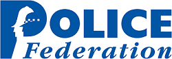 Blue and white Police Federation logo with a stylized police helmet in the letter P