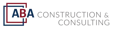 Logo for ABA Construction & Consulting. ABA within overlapping blue and red squares; gray text to the right.