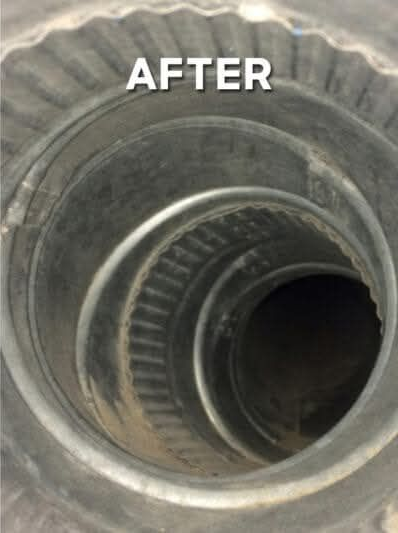 Cleaned metal ductwork interior after cleaning, showing ridged walls.