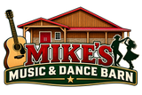 Mike’s Music & Dance Barn logo with red barn, guitar, and dancing silhouettes