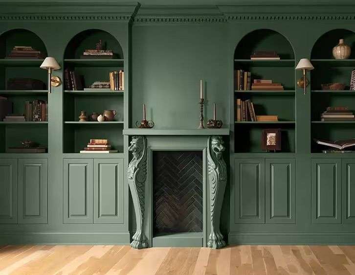kitchen with benjamin moore logo and color of the year 
