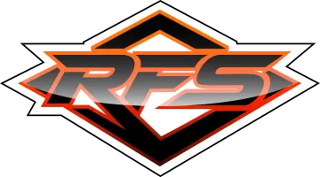 Stylized red and black “RFS” sports logo with a diamond-shaped emblem