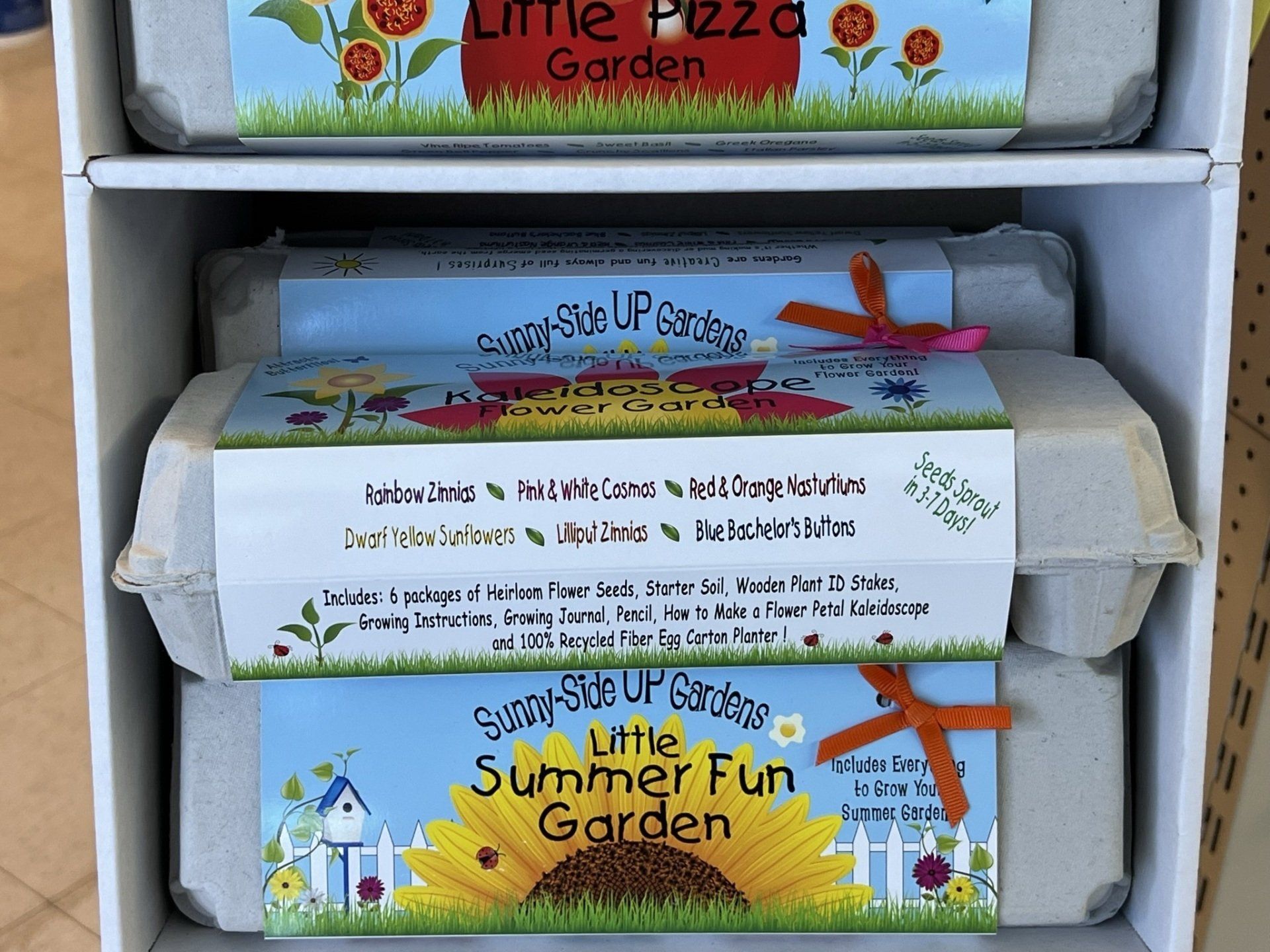 Three egg carton-shaped seed starter kits: 