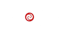 Rød spiraldesign i en rød cirkel på en hvid baggrund.