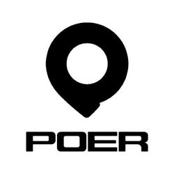 Logotipo negro de POER con un icono de chincheta de mapa estilizado sobre el nombre de la marca.