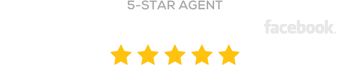 Five gold stars under “5-STAR AGENT” with a faint Facebook logo in the background