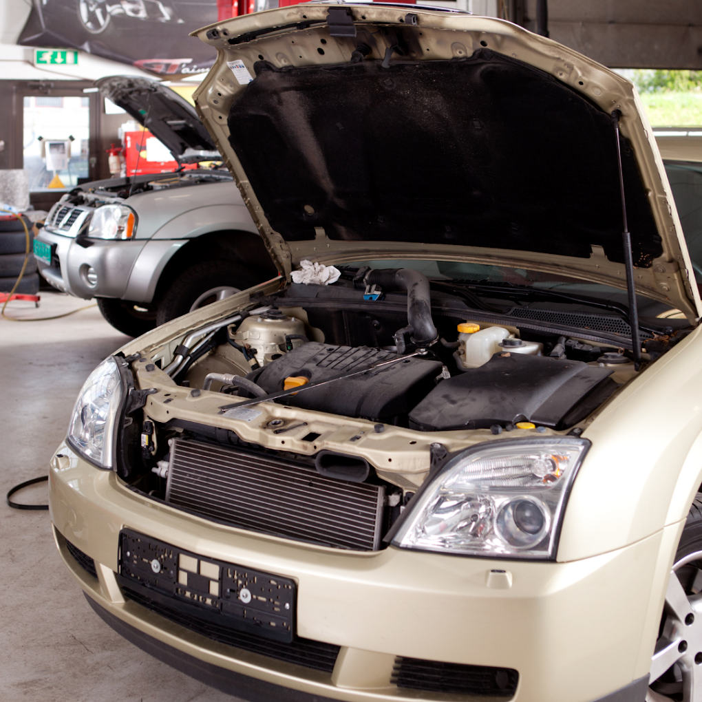 A car with the hood open