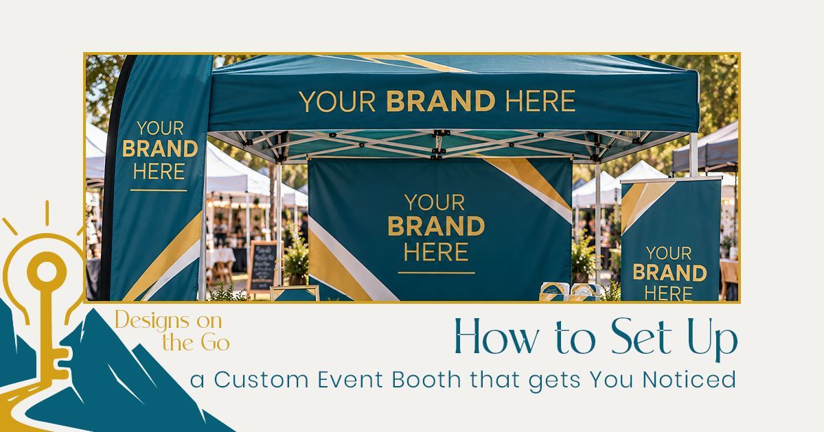 custom event booth setup with branded banner table cover and display at a vendor event