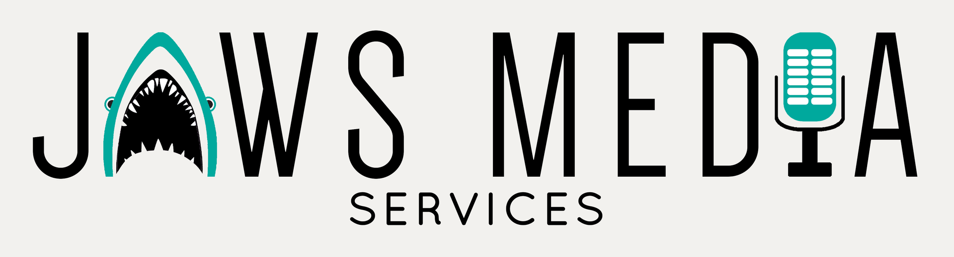Jaws Media Services logo with a shark jaw and microphone icon for a podcast production company