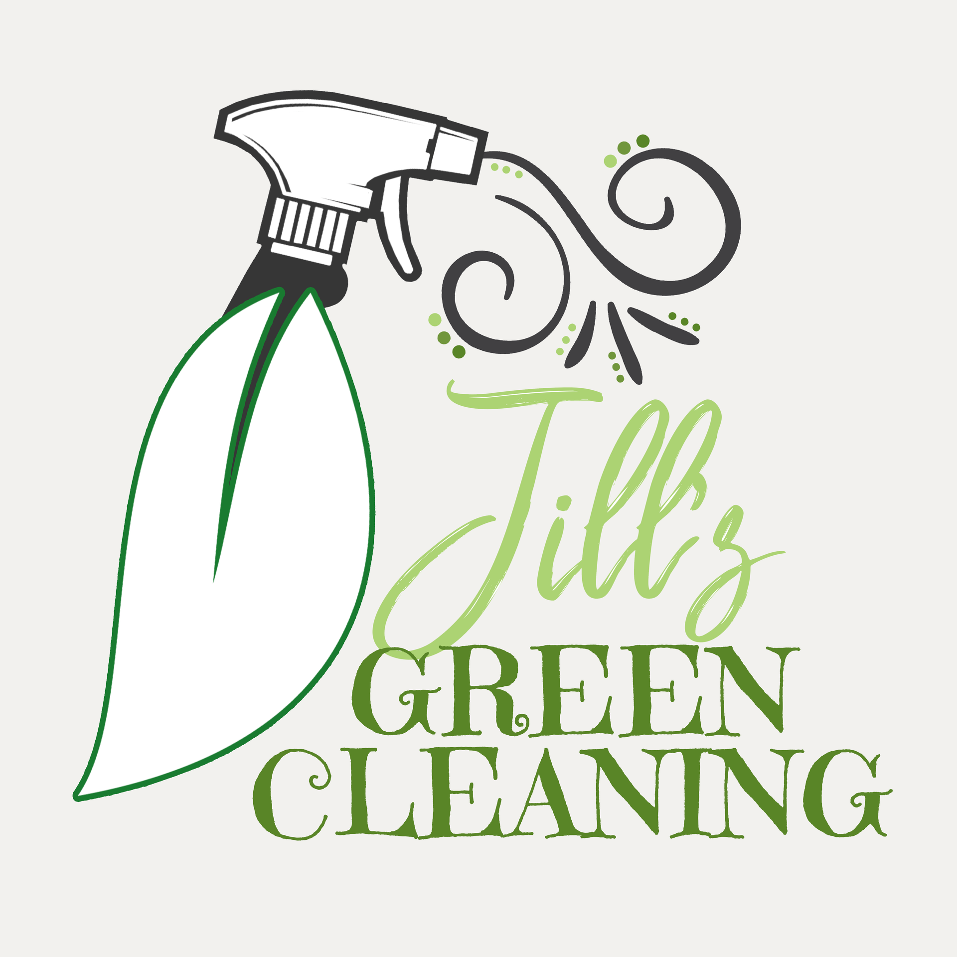 Jill's Green Cleaning logo featuring a spray bottle that doubles as a leaf icon for an eco-friendly cleaning business