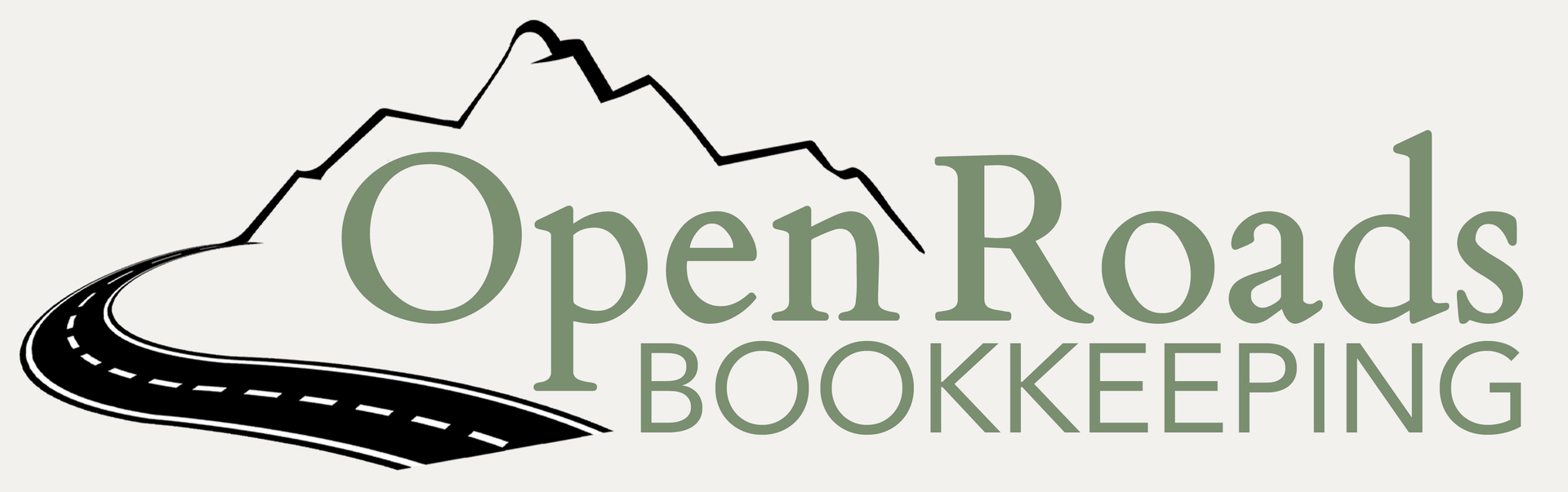 Open Roads Bookkeeping logo with a mountain and winding road icon for a financial services brand