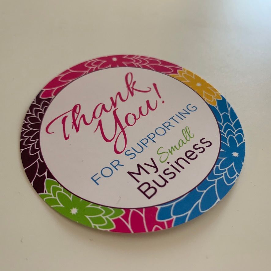 Colorful floral thank you sticker design for supporting a small business