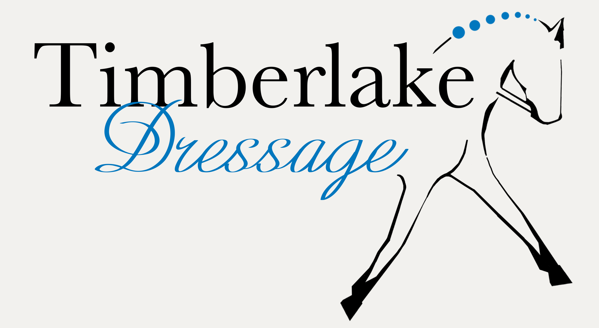 Timberlake Dressage logo featuring a horse and rider line illustration for an equestrian business