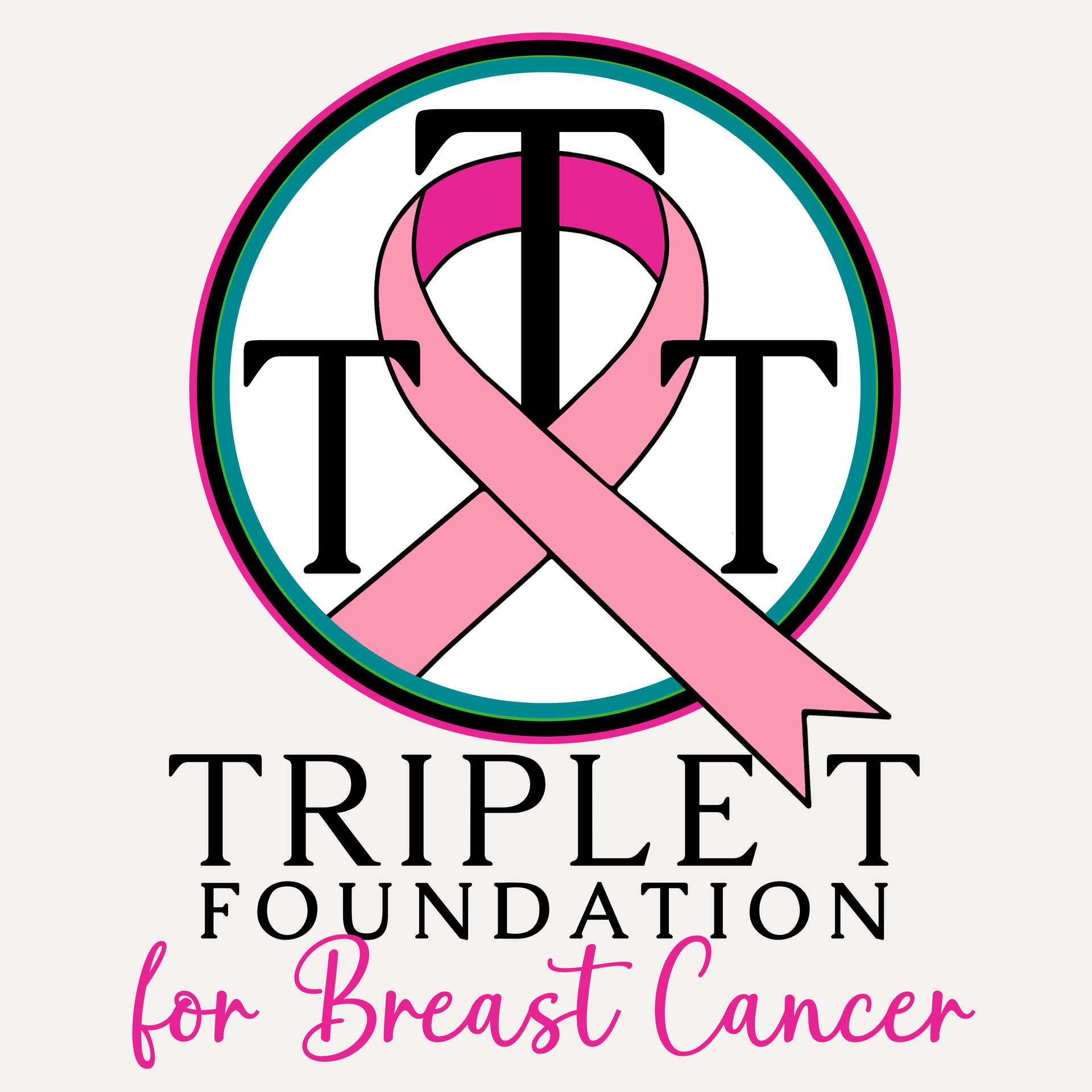 Triple T Foundation logo with a pink awareness ribbon and circular badge for a breast cancer nonprofit