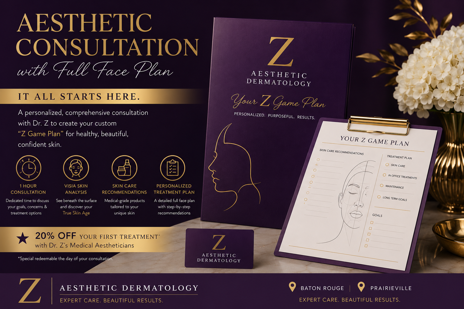 Aesthetic Consultation with Full Face Plan at Z Aesthetic Dermatology with VISIA Skin Analysis and p