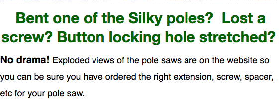 A Text That Says Bent One Of The Silky Poles Lost A Screw Button Locking Hole Stretched — Tree Arrangements in Stratford, QLD