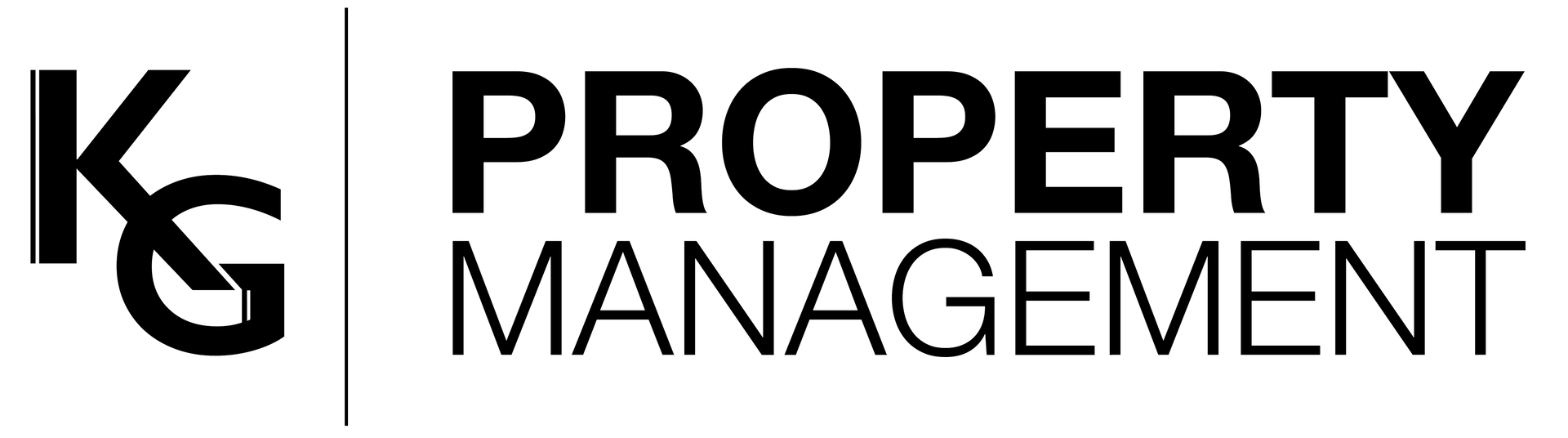 the logo for kg property management is black and white .