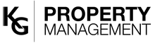 the logo for kg property management is black and white .