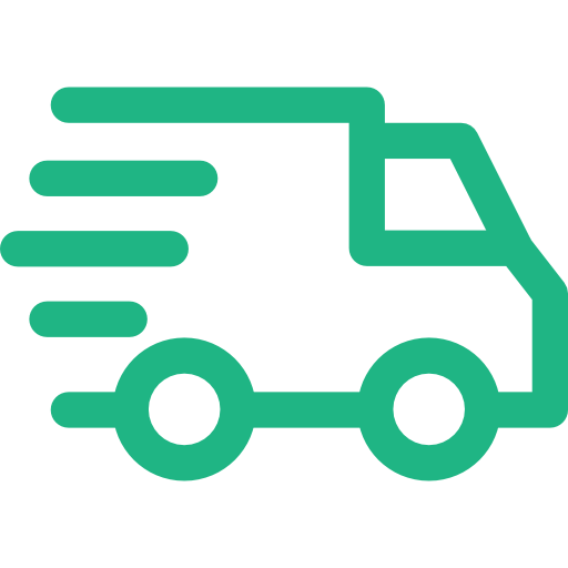 A green delivery truck with a few lines coming out of it.
