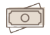 A stack of money with a circle in the middle on a white background.