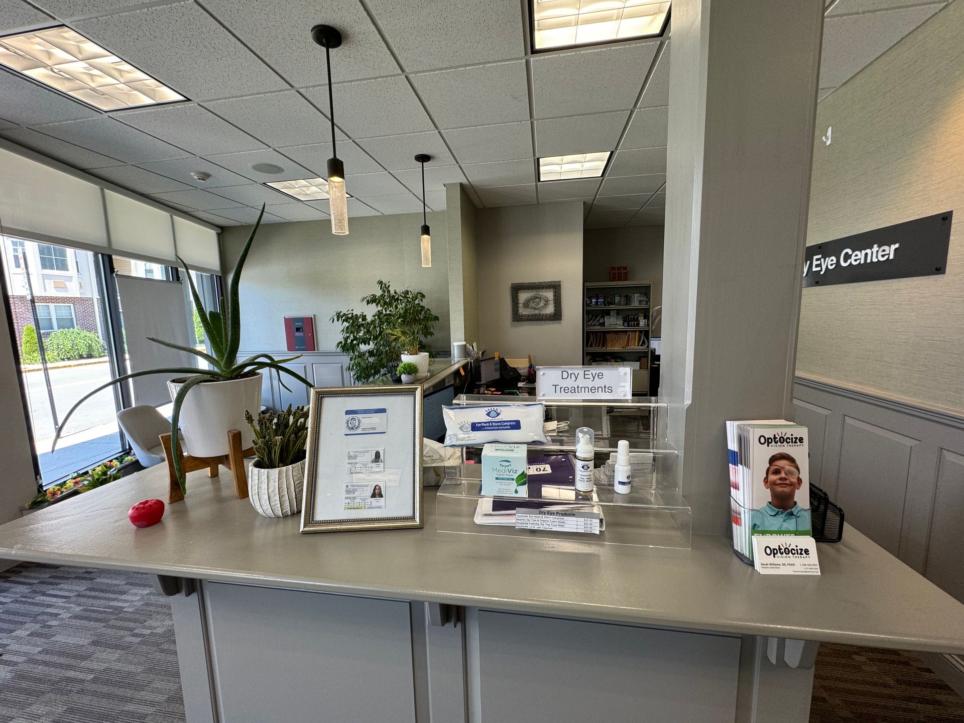 Bay Eye Center in Mansfield patient handouts at front desk