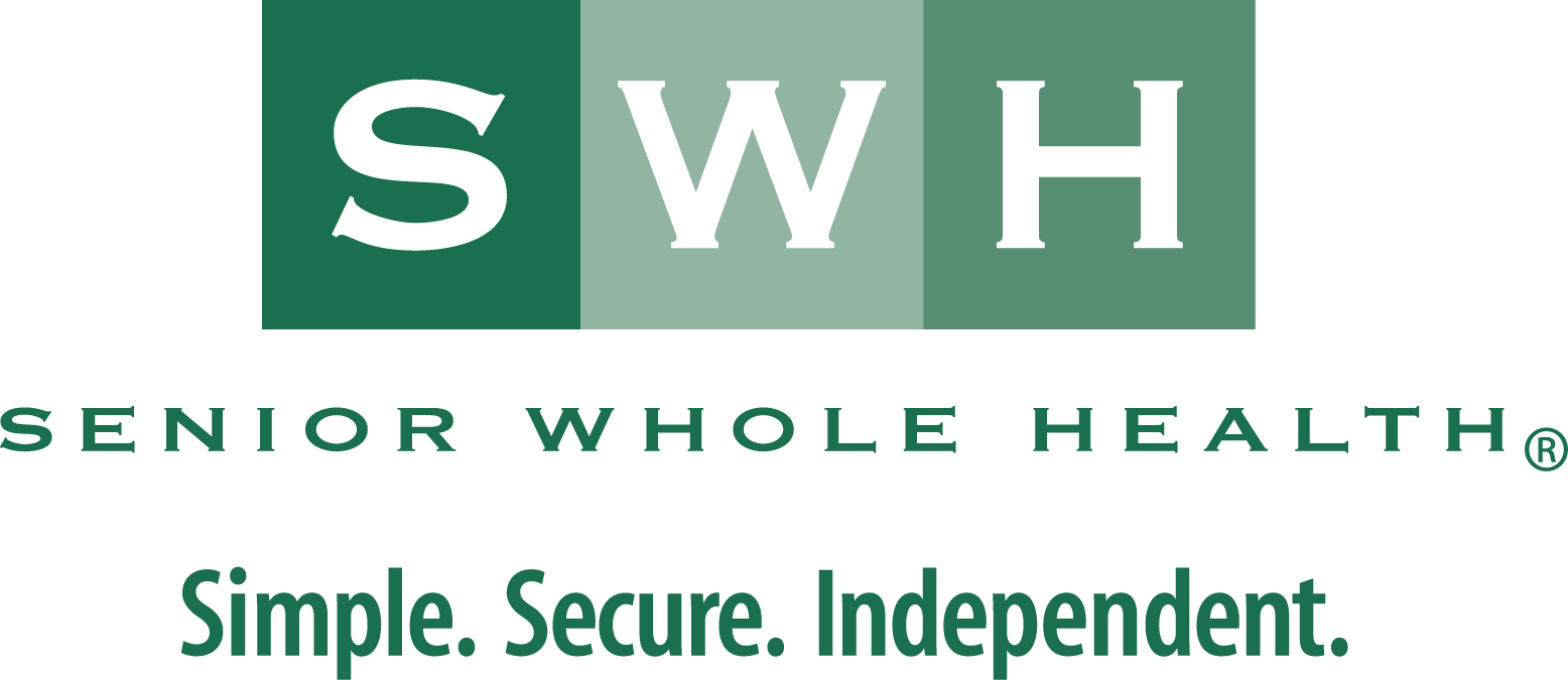 The logo for senior whole health is simple , secure , independent.