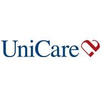 The unicare logo has a heart in the middle of it.