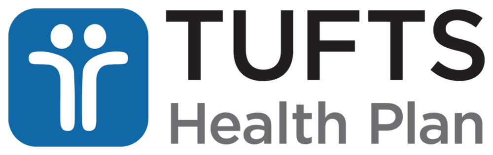 The logo for the tufts health plan is blue and black.