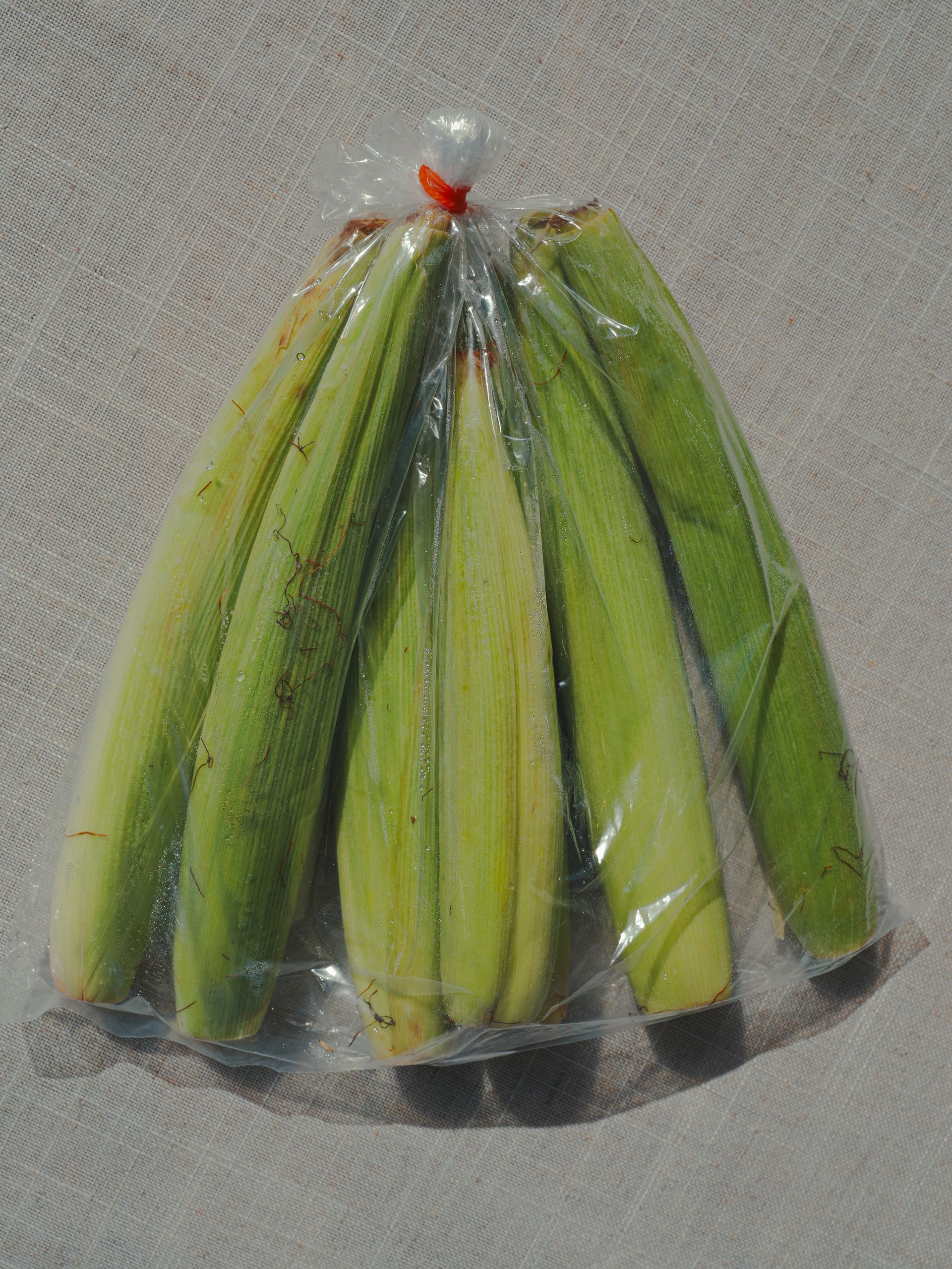 木碗裡裝著嫩玉米、番茄和白色小花。