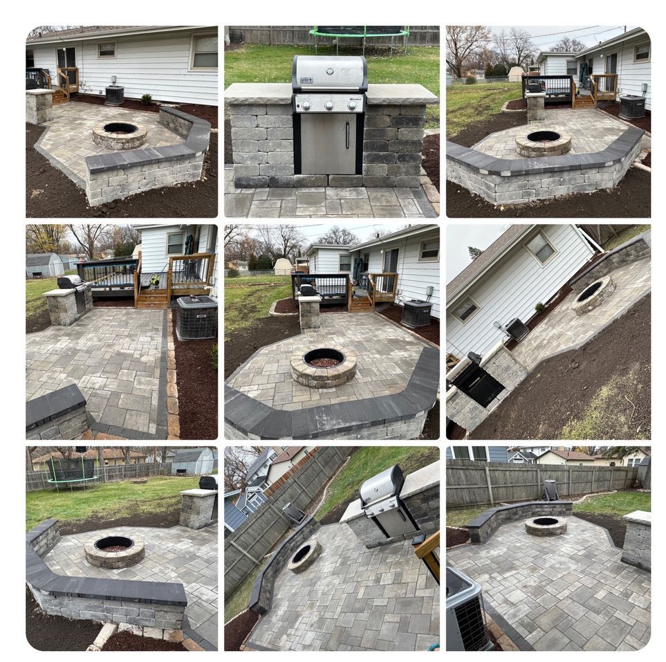 There is a fire pit in the middle of the garden.