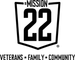 A black and white logo for mission 22 veterans family community.