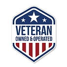 A veteran owned and operated sticker with an american flag.