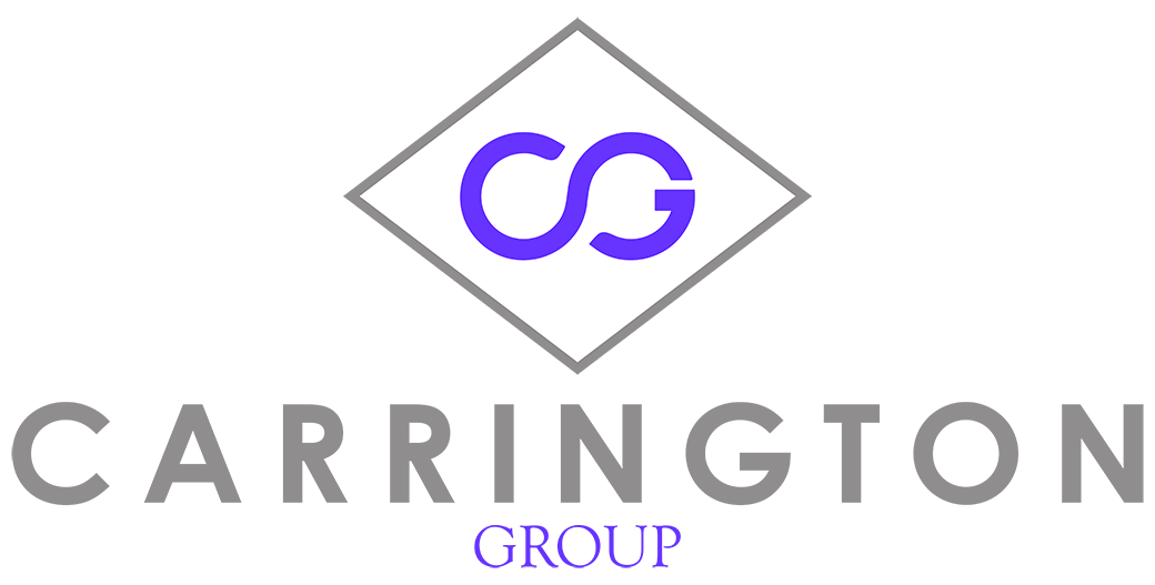 Carrington Group logo with gray text and a purple “CG” emblem in a diamond outline