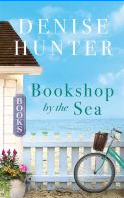 Book Title :"Bookshop By The Sea" by Hunter, Denise. Cover displays a bike in front of an ocean view.