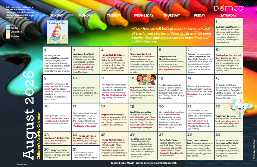August 2026 calendar with yellow poetry background. Days have brief text notes.