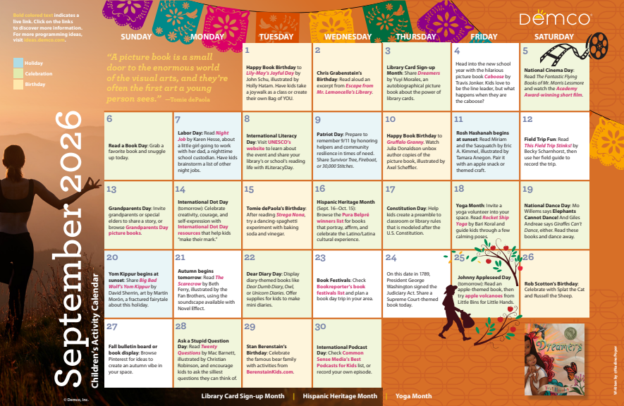September 2026 calendar with yellow poetry background. Days have brief text notes.