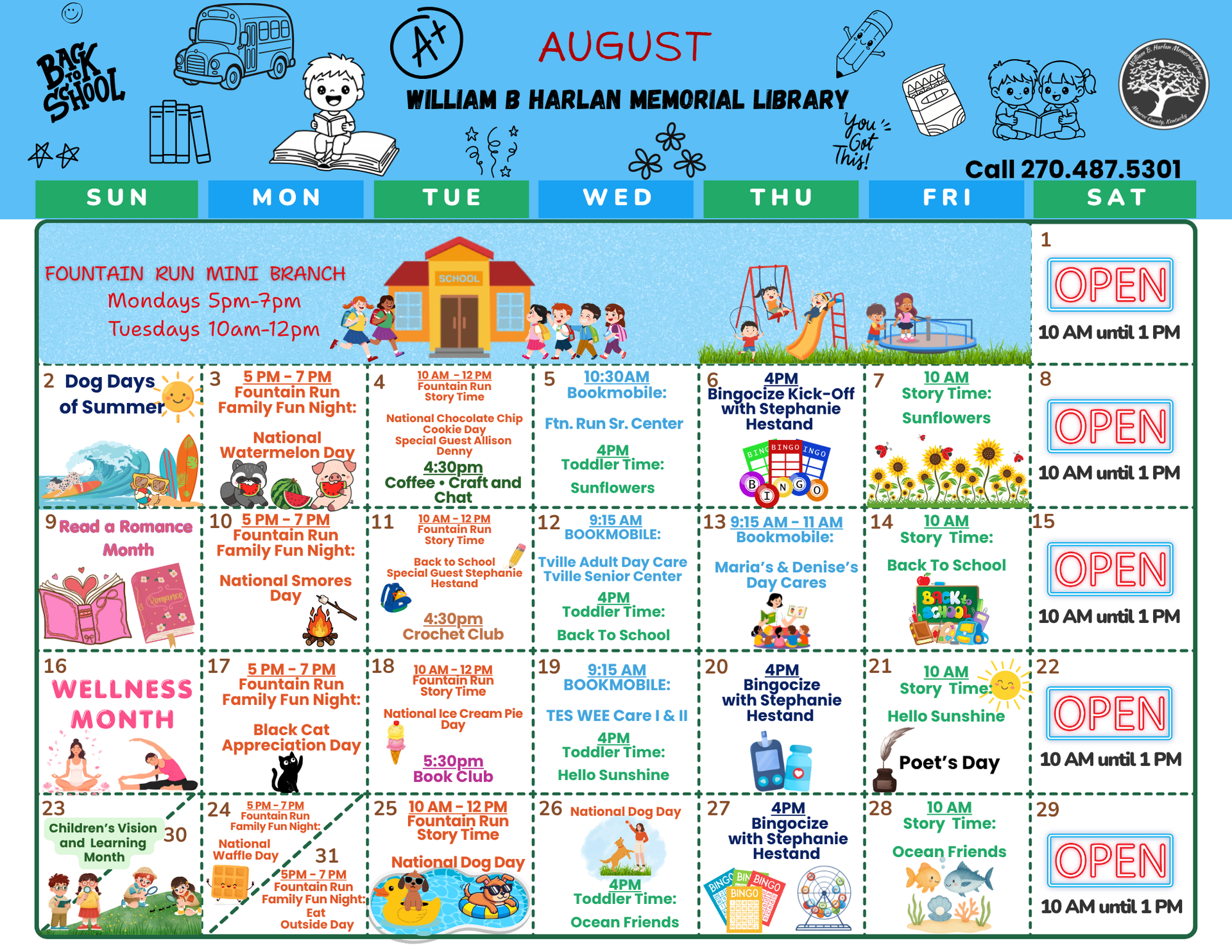 2026 WBHML August Calendar