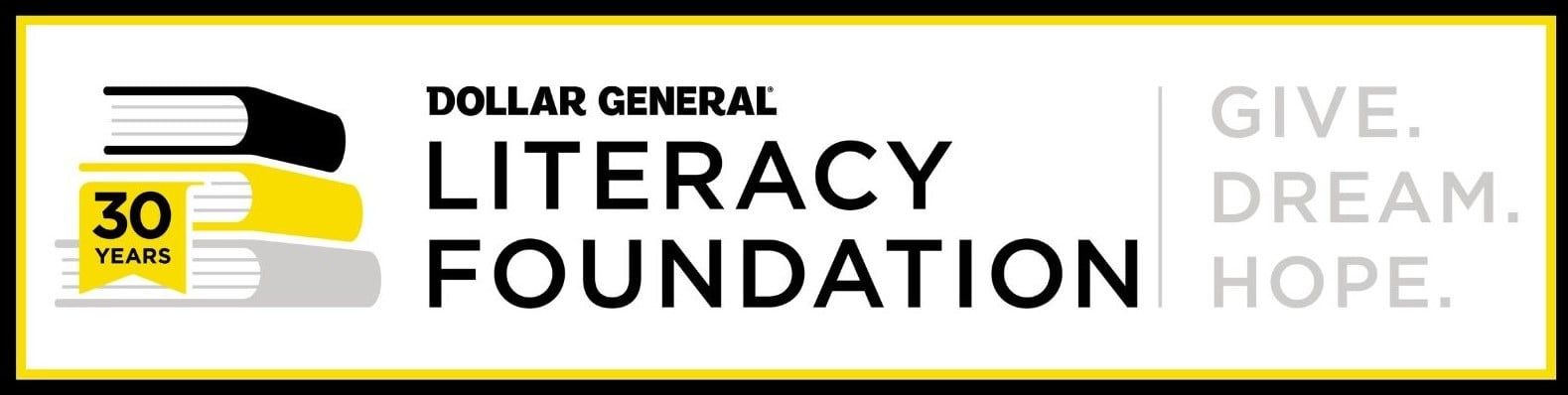 Dollar General Literacy Foundation logo with stacked books and text 