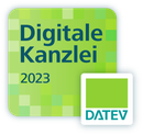 Ein grünes Quadrat mit der Aufschrift Digitale Kanzlei 2023 darauf
