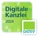 Ein grünes Quadrat mit der Aufschrift „Digitale Kanzlei 2024“ darauf.