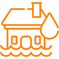 A line drawing of a house with a drop of water on the roof.